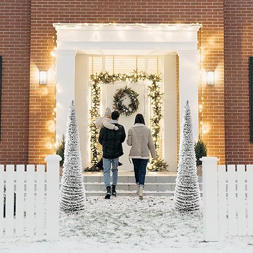 Miniatura 7 de Árbol de Navidad flocado de nieve de 5 pies, artificial pequeño, plegable, blanco como la nieve, pino flocado para decoración de Navidad, interiores
