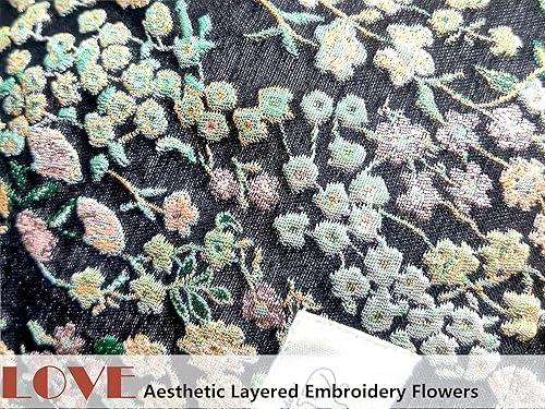 Miniatura 2 de Bolsa de maquillaje estética, bolsa de viaje con cremallera, forro de lona, organizador de bolso, 001 Bordado-Teabreak Little Flowers, Bordado Floral