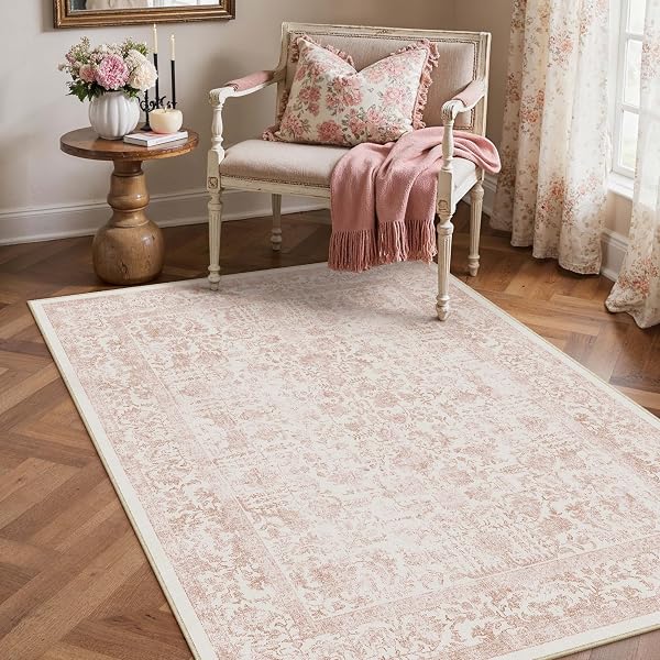 HUGEAR Vintage Dywany Do Salonu Różowy 90x150cm DużE Dywaniki | Antypoślizgowy Rug,Zmywalne Rugs,Sypialni Dywanowa,Jadal