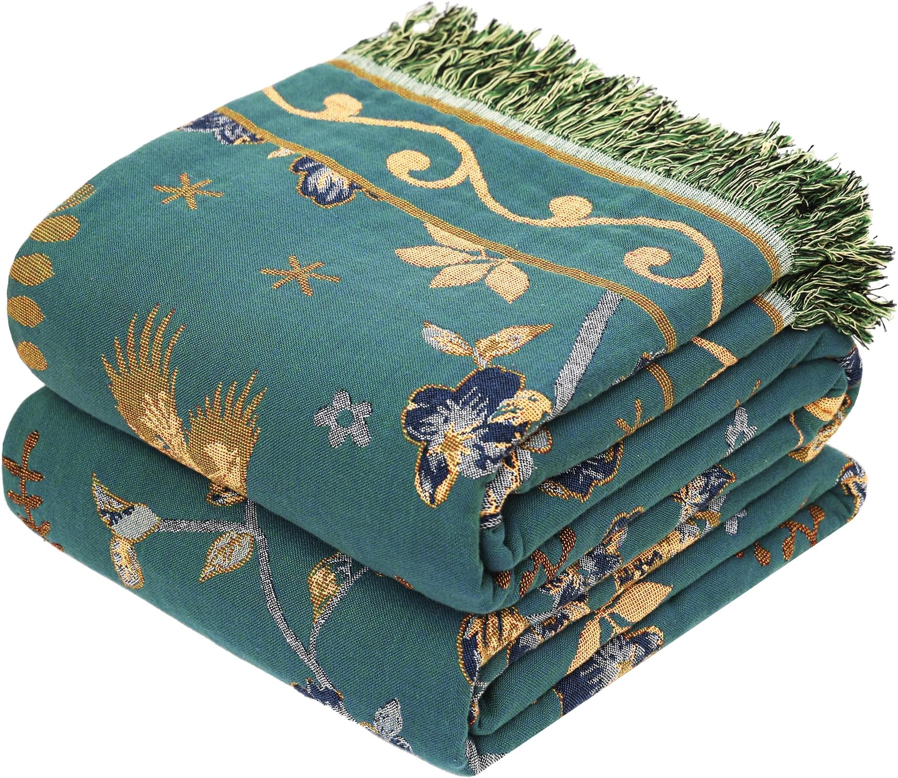 VANJOROY Boho 100% Organic Cotton Large Throw Blanket Ultra Soft Rustic Farmhouse Reversible Blanket for Bed Sofa Couch Chair Bedspread Quilt Gift, 60" x 80"-Teal,Beige