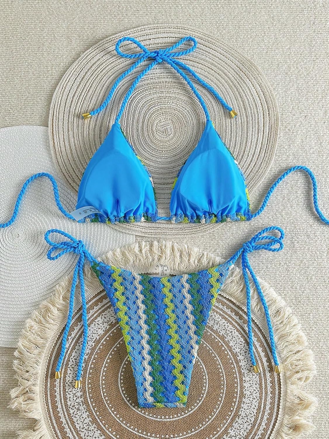 ZAFUL 2 Piece Triangle Bikini for Women Knitted Rope Halter Bikini Sets Sexy Bathing Suit Side Tie Swimsuits Beachwear - Image 2