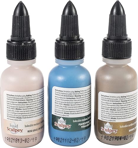 Miniatura 2 de Liquid Sculpey - Arcilla líquida de polímero para horno, paquete de muestras metálicas glamorosas, tres botellas de 1 onza incluidas, oro rosa,
