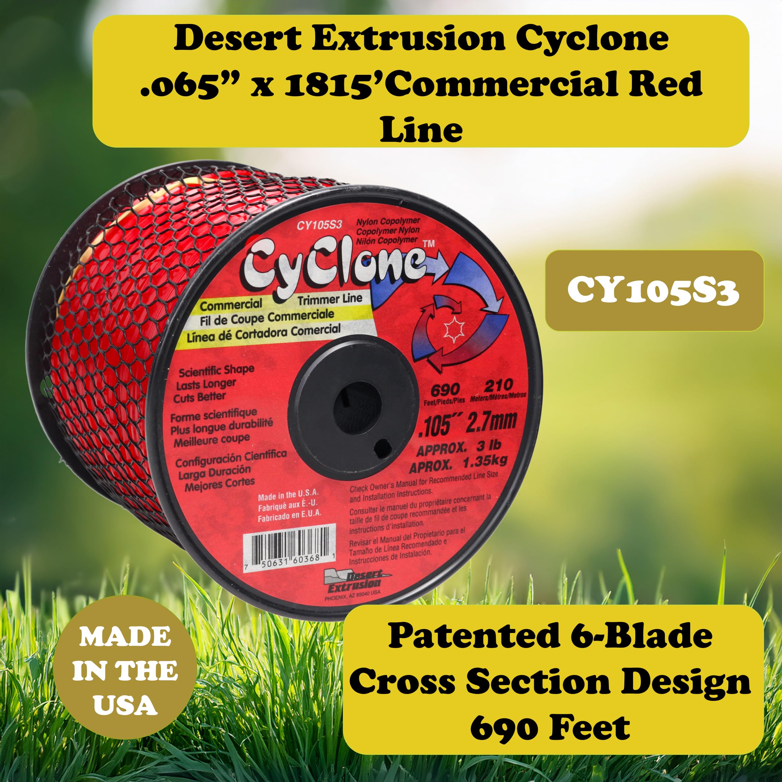 Cyclone Carrete de 105 Pulgadas, 3 Libras, línea de Corte de césped de 6 Hojas, Color Rojo CY105S3-2