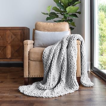 Linen Market Beddings Oversized Chunky Knit Throw Blanket Acrylic Hypoallergenic - 47 x 59 Cozy Home Accent for Snuggling, Lounging, and Stylish Decor Light Gray