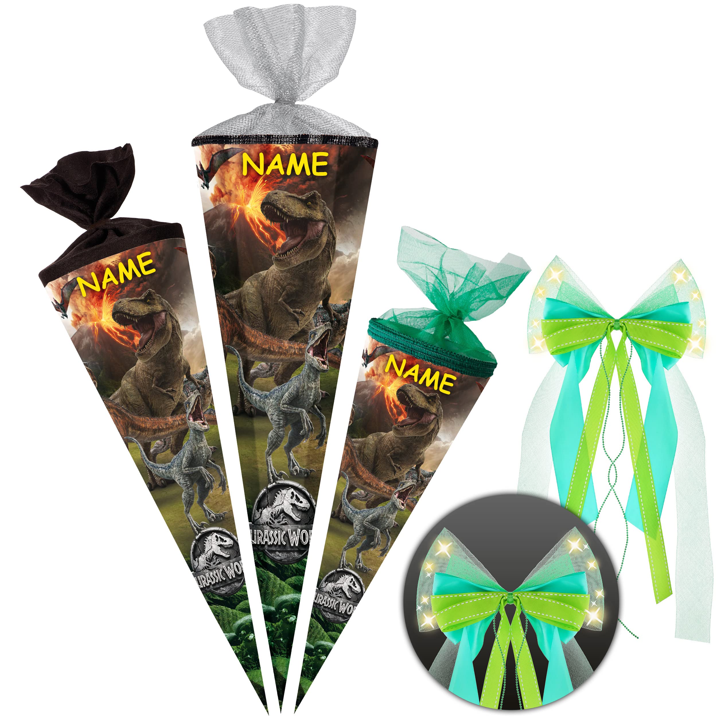 alles-meine.de GmbH Schultüte - Dinosaurier - kompatibel mit Jurassic World 35-100 cm Größe wählbar inkl. Name + Verschluß-Schleife - Zuckertüte - Tüllabschluß/Filzabsc..