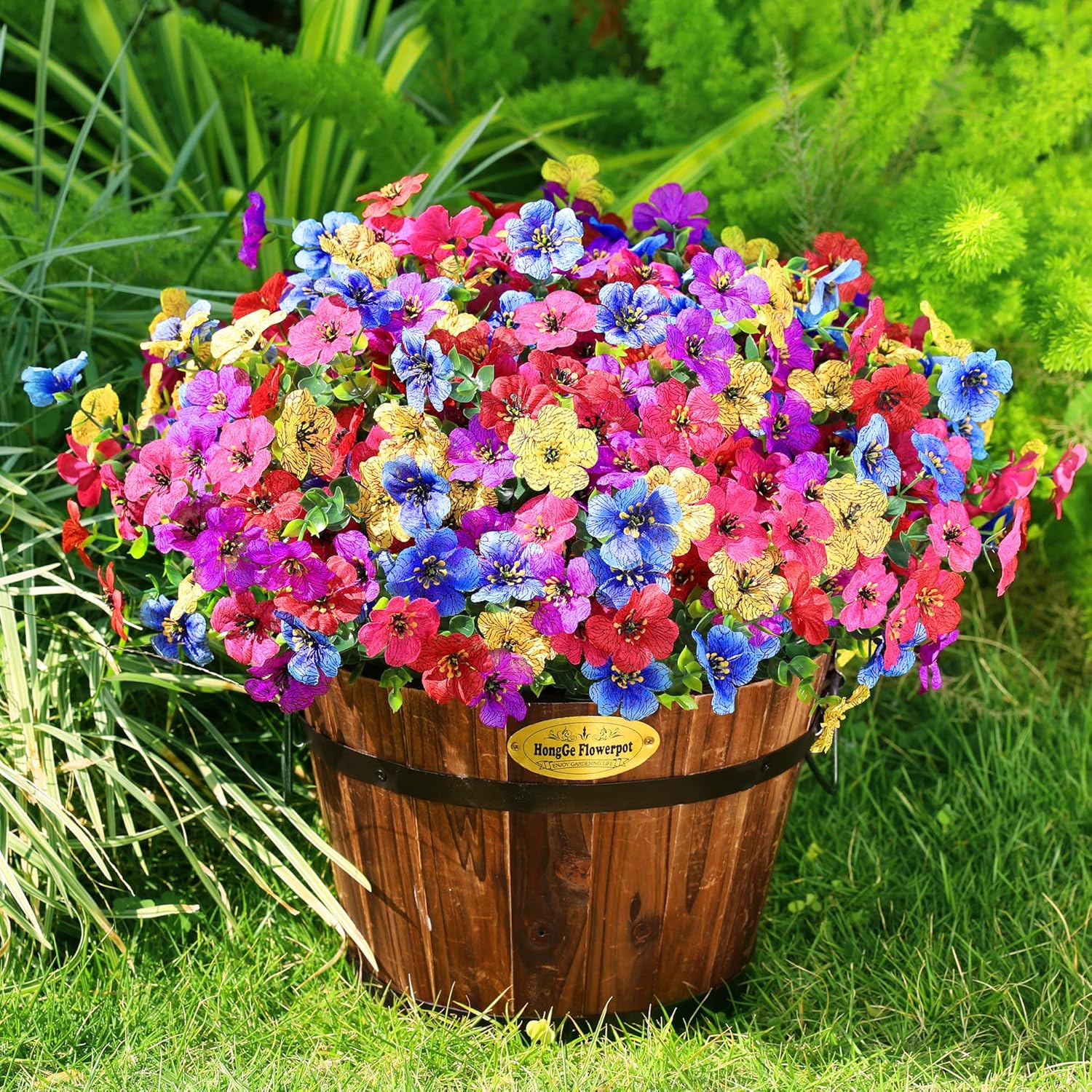 Artificial Flowers for Outdoors Spring Decor, 16 Bundles UV Resistant Realistic Fuax Silk Flowers, Fake Plants for Planter Indoor Outside Garden Porch Patio Window Box Balcony Yard (Mix)