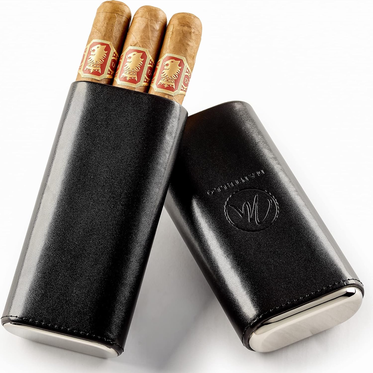 Mantello Black Leather Cigar Case with Interior Cedar Lining Amazon