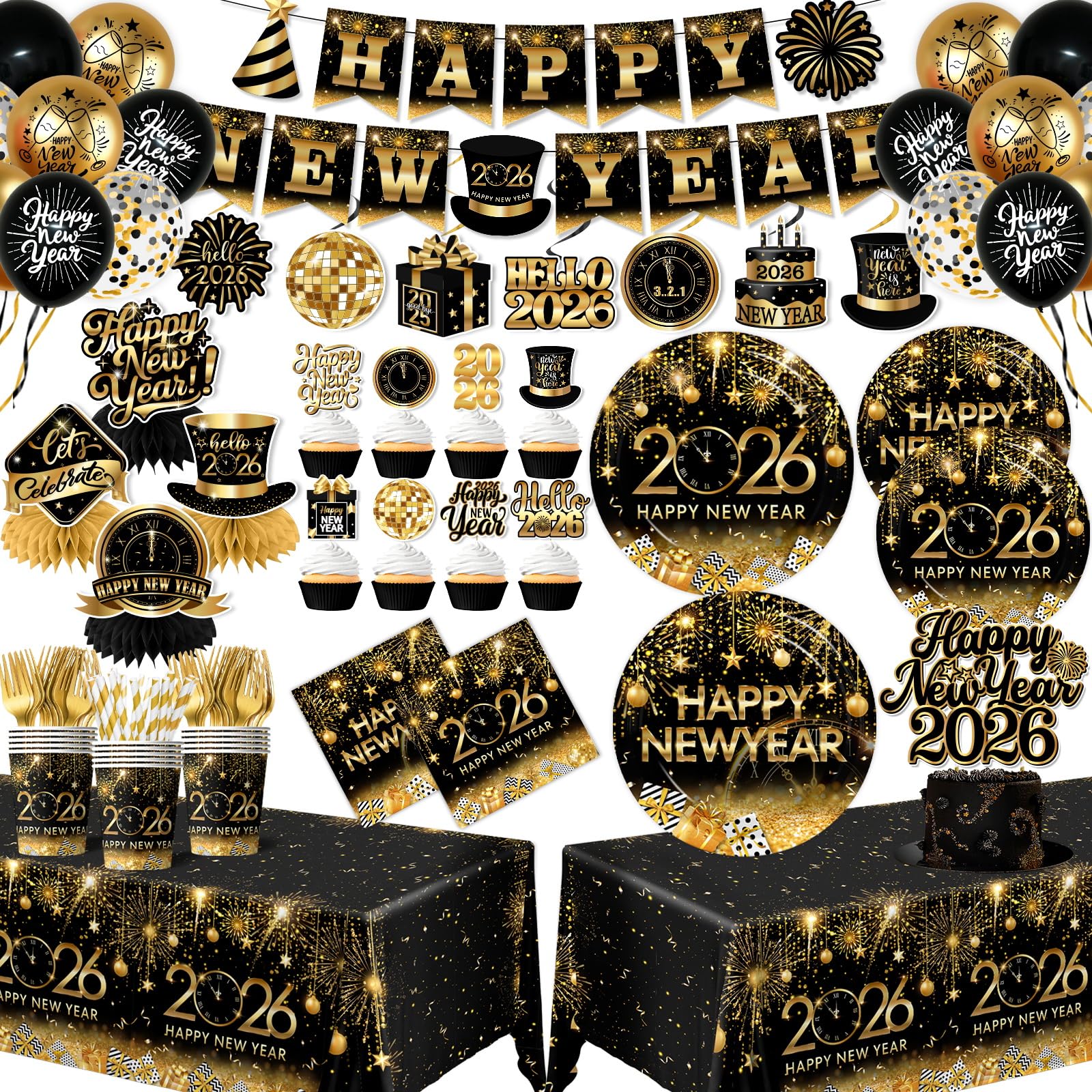 Locker.Ink | Elevate Your New Year Celebration with 24 Must-Have Party Tableware Essentials 197-Pc New Years Eve Tableware Set