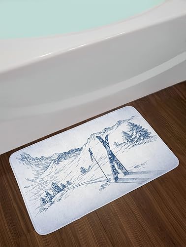Miniatura 2 de Ambesonne Tapete de baño de invierno, gráfico esbozo de elementos de esquí de descenso en la nieve, relajante y tranquilo, tapete de felpa para