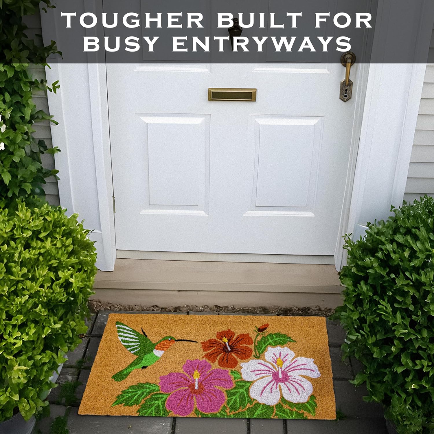 MAINEVENT Hummingbird Door Mat 30x17 Inch, Garden Hummingbird Doormat for Covered Outdoor Area, Bird Welcome Mat, Outdoor Spring Decor, Summer Front Door Mat