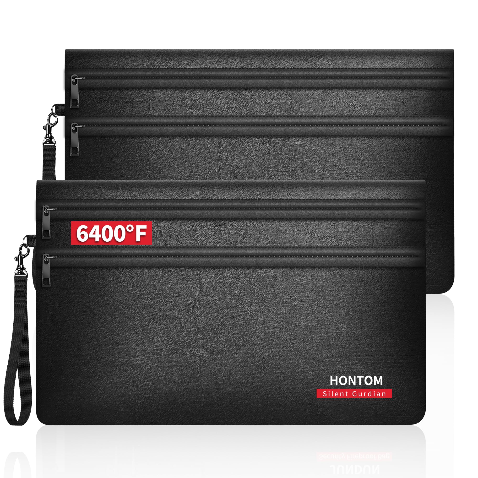 Hontom 2er Pack Geldtaschen Banktasche aus Kunstleder(28x19cm,6400℉) | 12-lagige Wärmedämmung Feuerfeste Tasche, Kleine Feuerfest Geldtasche mit Reißverschluss für Bargeld,Quittung,Reisepass