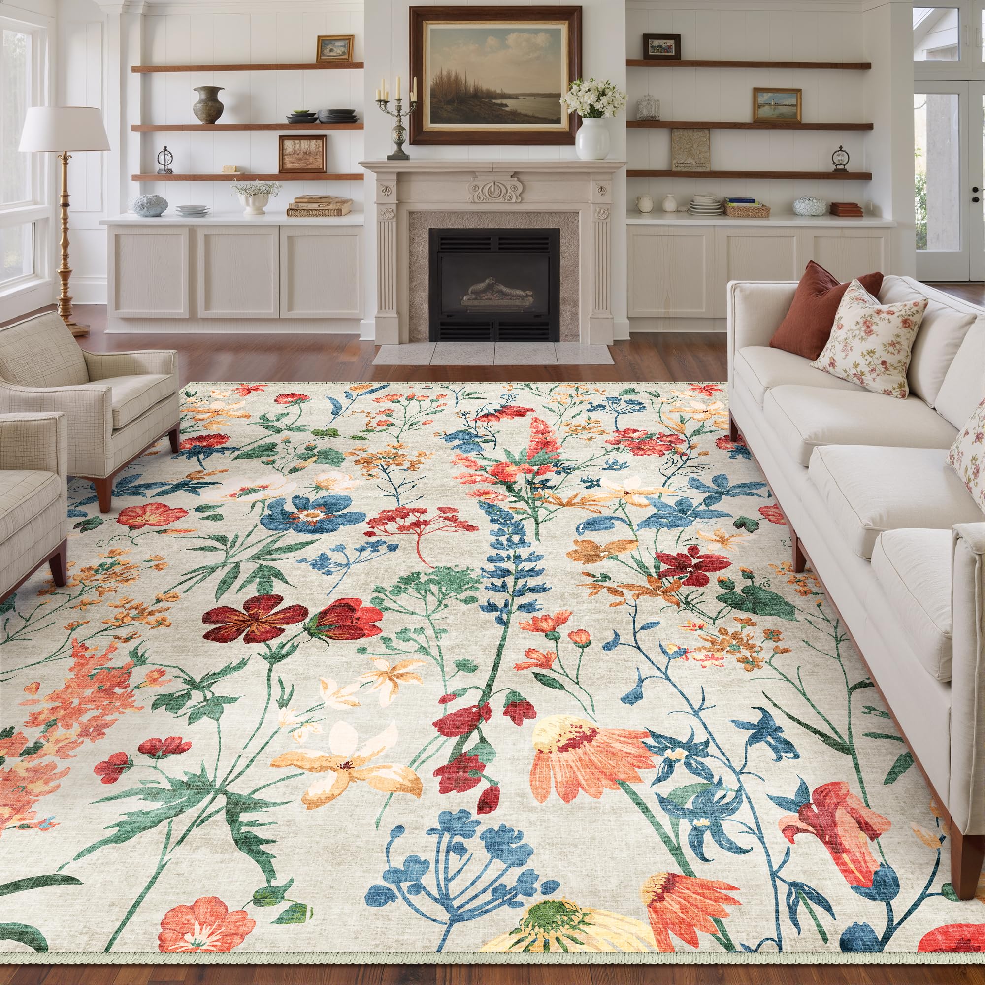 HUGEAR Vintage Teppich Wohnzimmer Wohnzimmerteppich Waschbarer rutschfest Teppiche Carpets Schlafzimmer Rug Esszimmer Büro Kinderzimmer Waschküchen Rugs Kurzflor Carpet