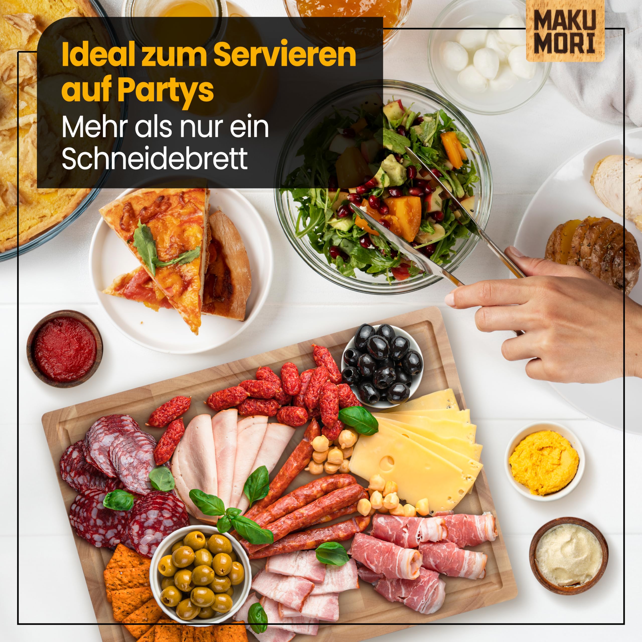 Premium Schneidebrett Bright-Bundle aus Massivholz, Stirnholz, End Grain 40x29x3cm - zweifach sortiert, FSC® -zertifiziert, Standfüße, Saftzinne und große Griffmulden