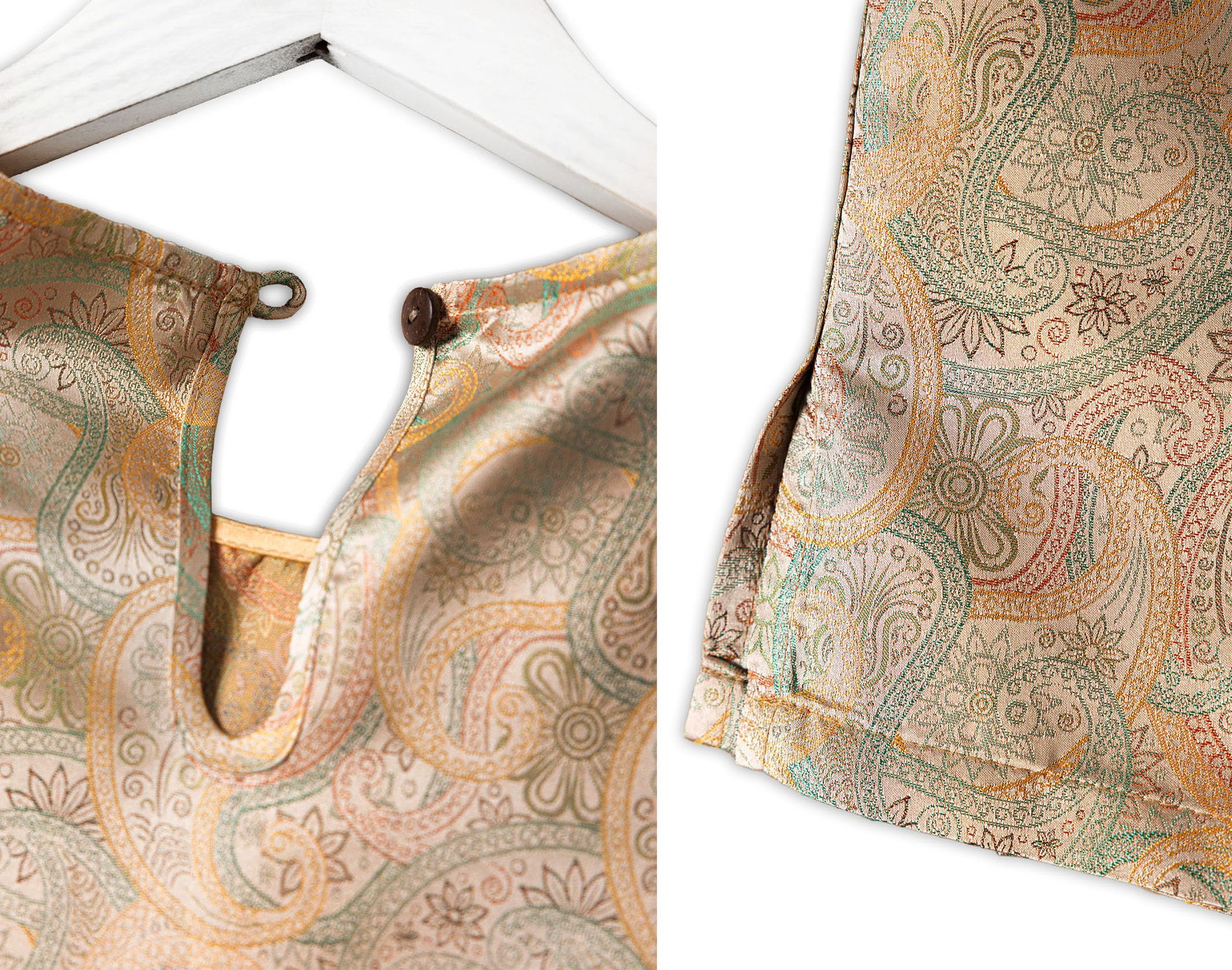 HangErFeng Damska Jedwabna Bluzka Piosenka Brocade Paisley Krótki Rękaw Okrągły Dekolt Top 633