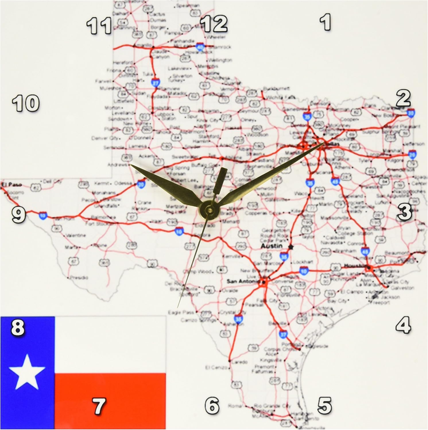 3dRose dpp_39026_1 Framed State of Texas with State Flag Wall Clock, 10 by 10-Inch