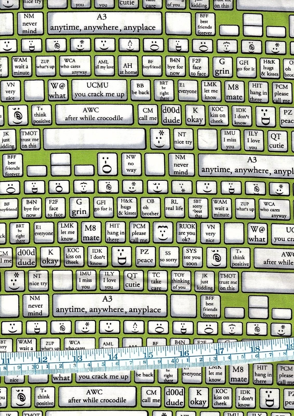 Fat Quarter Back Talk Keyboard 100% Cotton Quilting Fabric Text Speak Emoticons