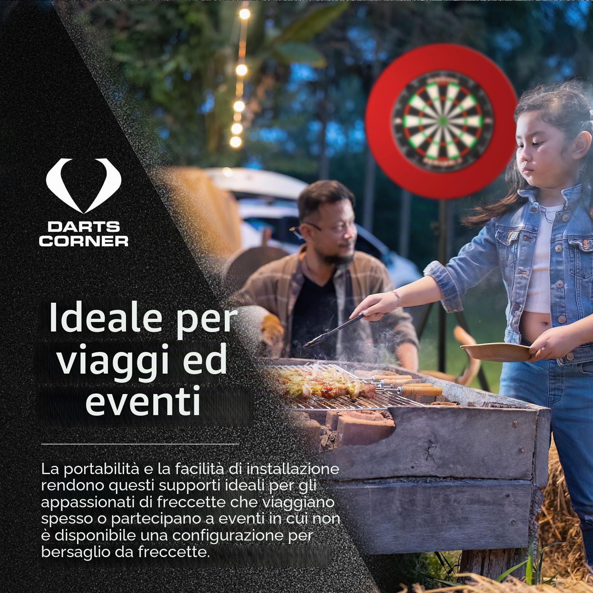 Darts Corner DM01 | Treppiede portatile professionale per bersaglio da viaggio per gioco di freccette mobile, nero