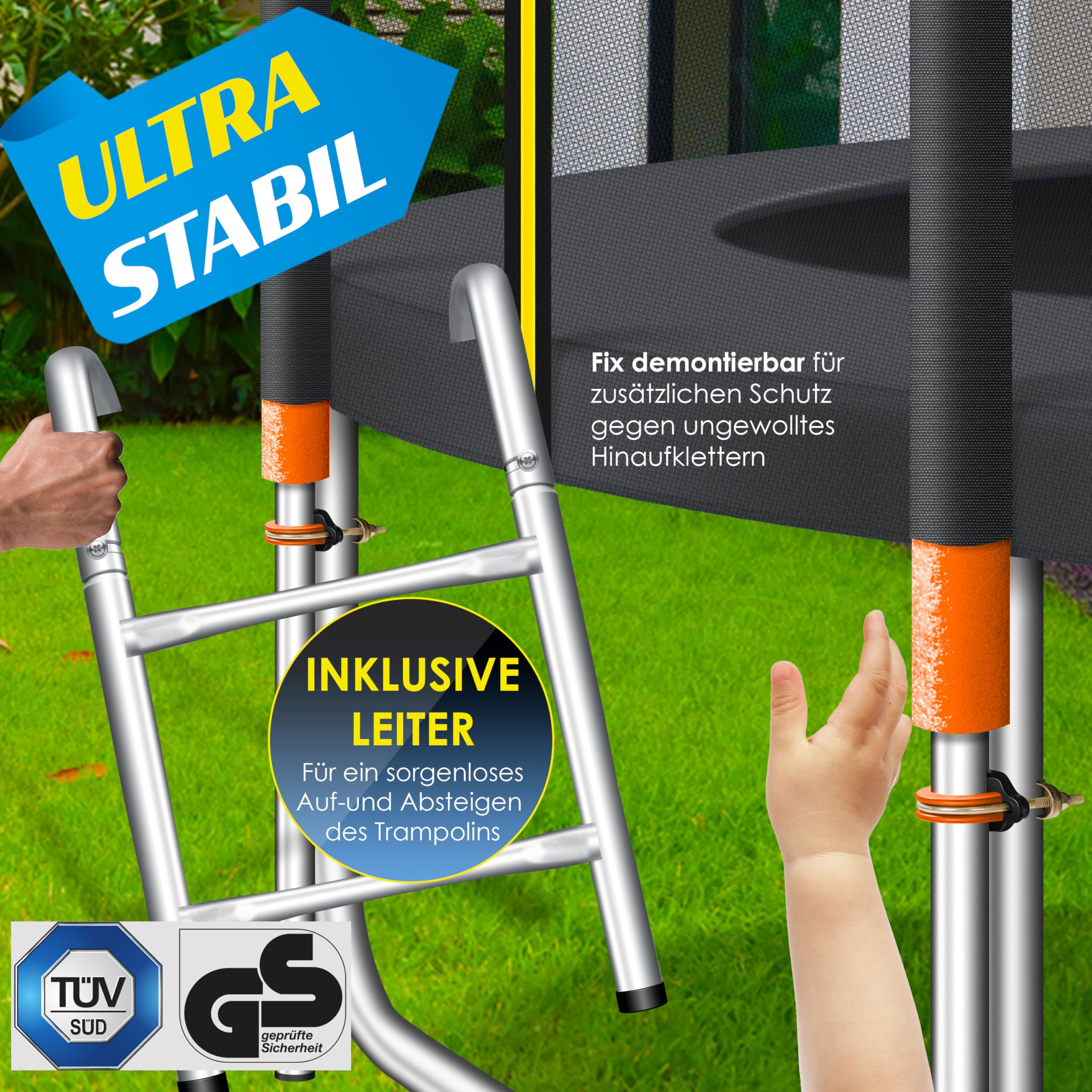 KESSER® Trampolino | Set Completo con Rete di Sicurezza, Scala, Copri Bordo e Accessori | Trampolino da giardino per bambini, 150 kg