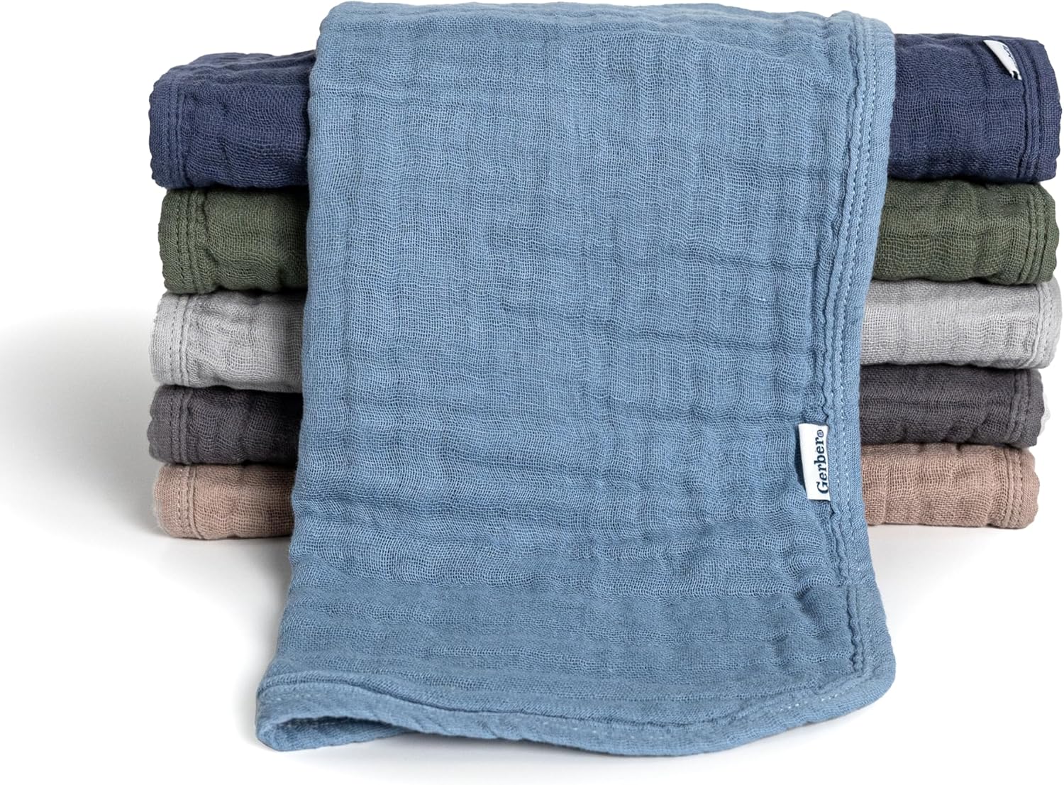 Gerber Baby Unisex Muslin Burp Cloths 6-Pack, Multi Blues Browns, Large Size 20" x 10"