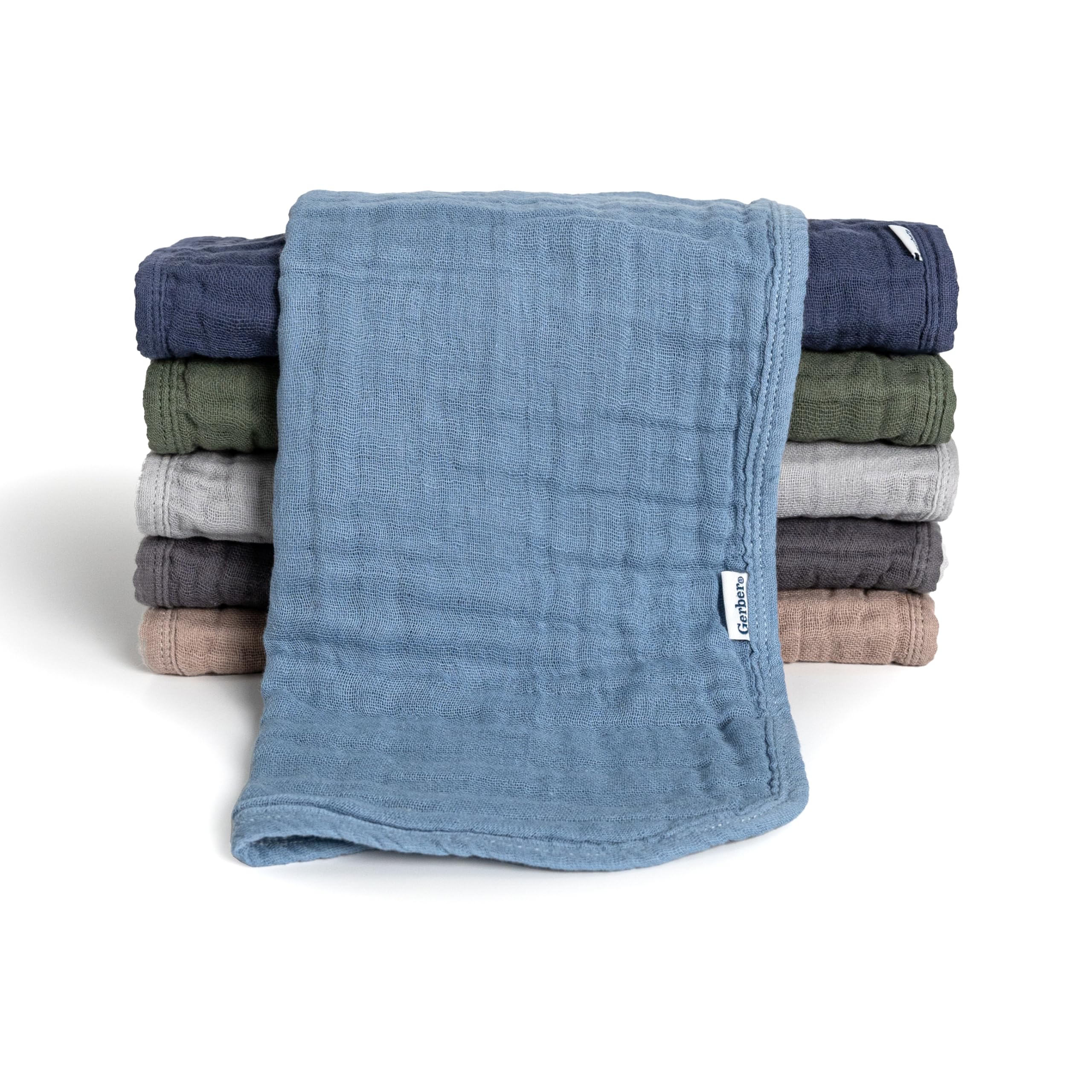 Gerber Baby Unisex Muslin Burp Cloths 6-Pack, Multi Blues Browns, Large Size 20" x 10"