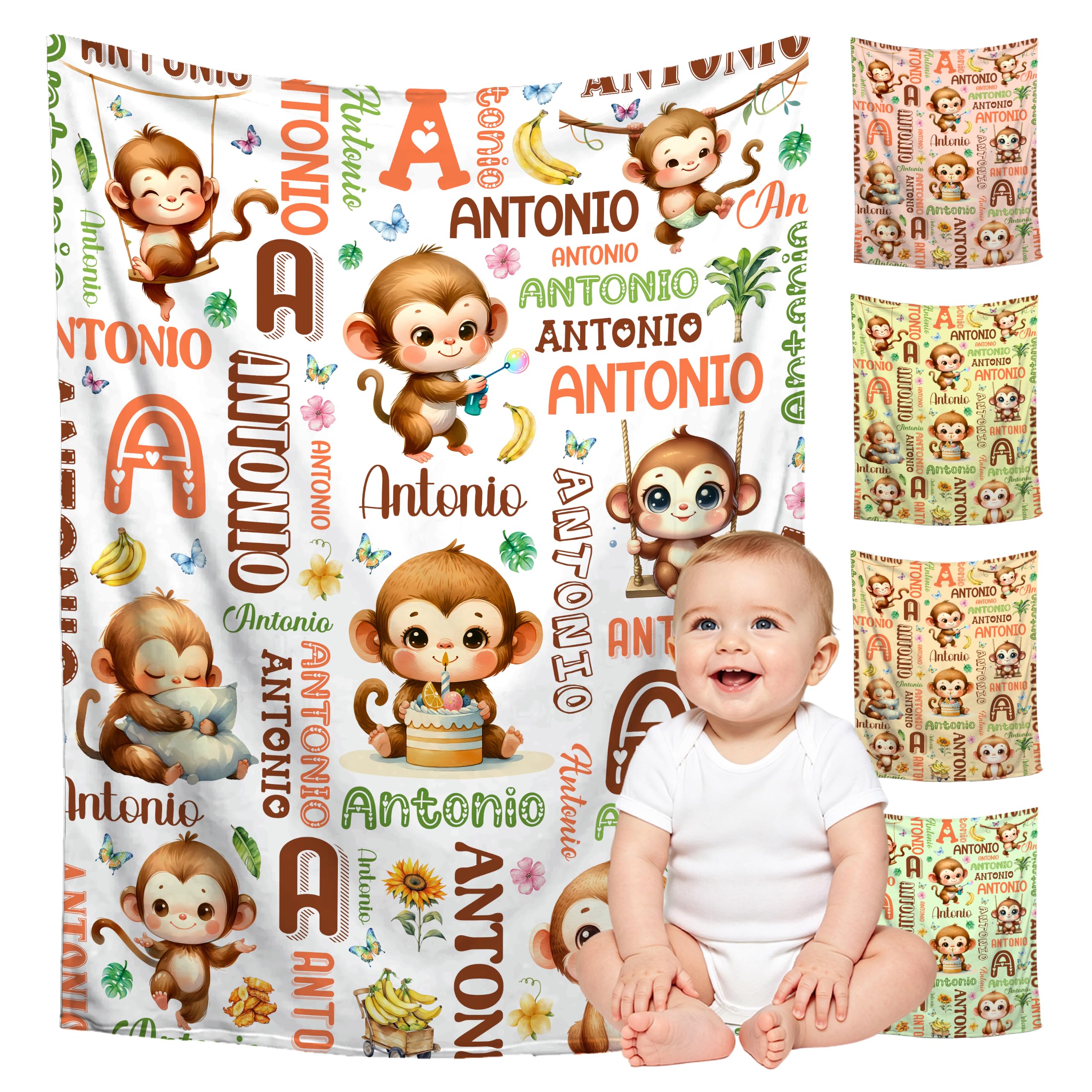 Custom Monkey Blanket for Boys Girls,Ultra Soft Personalized Gifts Baby Blanket,Customized Throw for Toddlers Newborn Stroller Crib,30"x40"