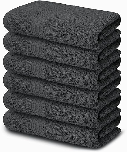 SOFTEX Linen Toallas de baño 100% algodón, 22 x 44 pulgadas, color gris carbón, paquete de 6 toallas, de secado rápido, altamente absorbentes,