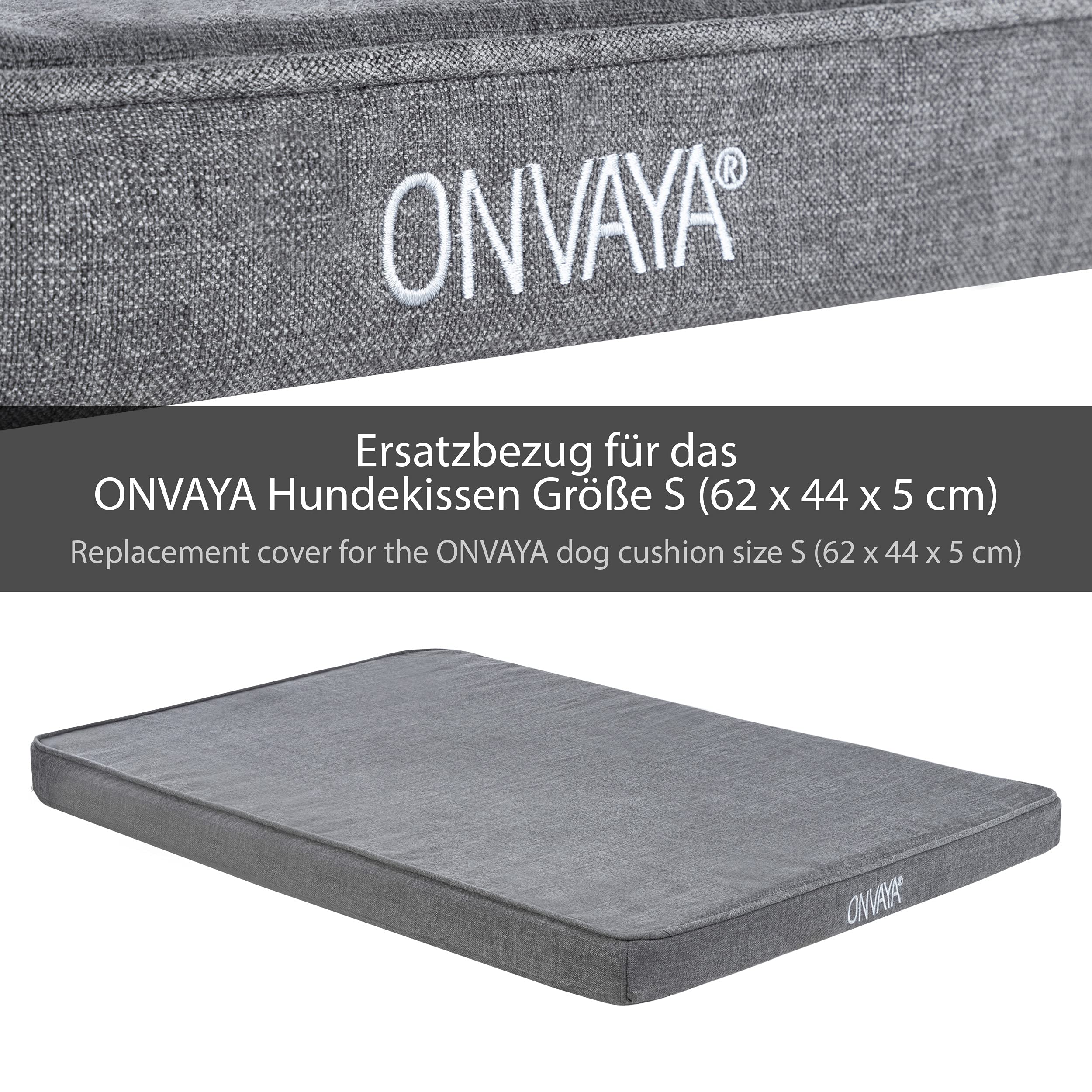 ONVAYA® Hundekissen Ersatzbezug | Hundebett Wechselbezug | hygienisch | Bezug auf 95 Grad waschbar | strapazierfähiges Material | Größe S | Grau