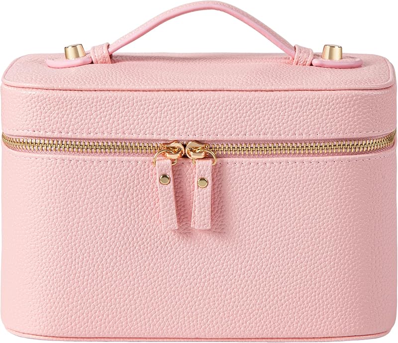 Necessaire de maquiagem HBselect em couro PU com divisórias removíveis, rosa