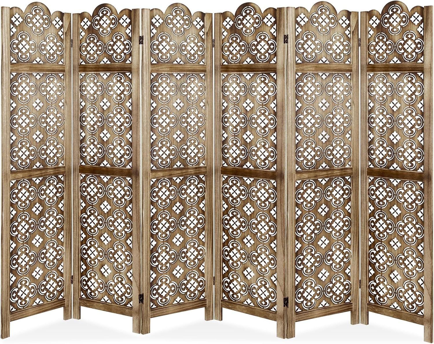 6 Panel Carved Room Divider, 67 Inch Folding Privacy Screen, Wood Room Divider for Room Separation, Decorative Room Partition for Home Office Bedroom (Brown)