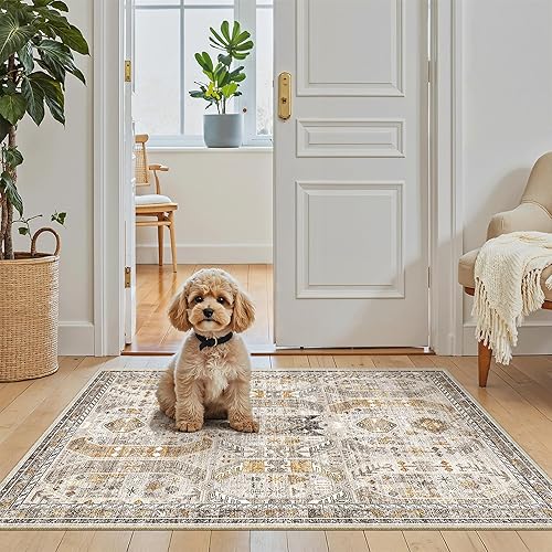 Miniatura 171 de Madane Alfombra lavable de 2 x 3 pies, alfombra de entrada pequeña, antideslizante, vintage, para entrada interior, alfombra de pelo bajo