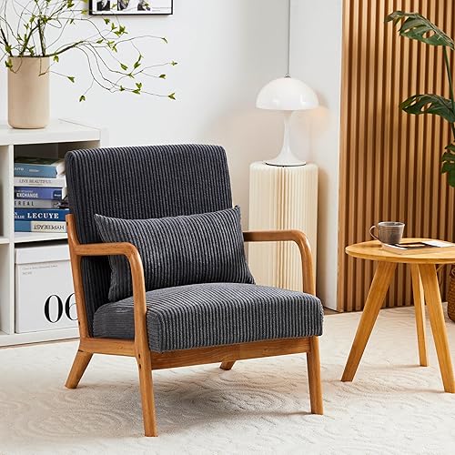 Miniatura 75 de Furnimart Silla decorativa de piel sintética moderna de mediados de siglo; cómodo sillón para ocio, tocador de invitados, silla con respaldo alado