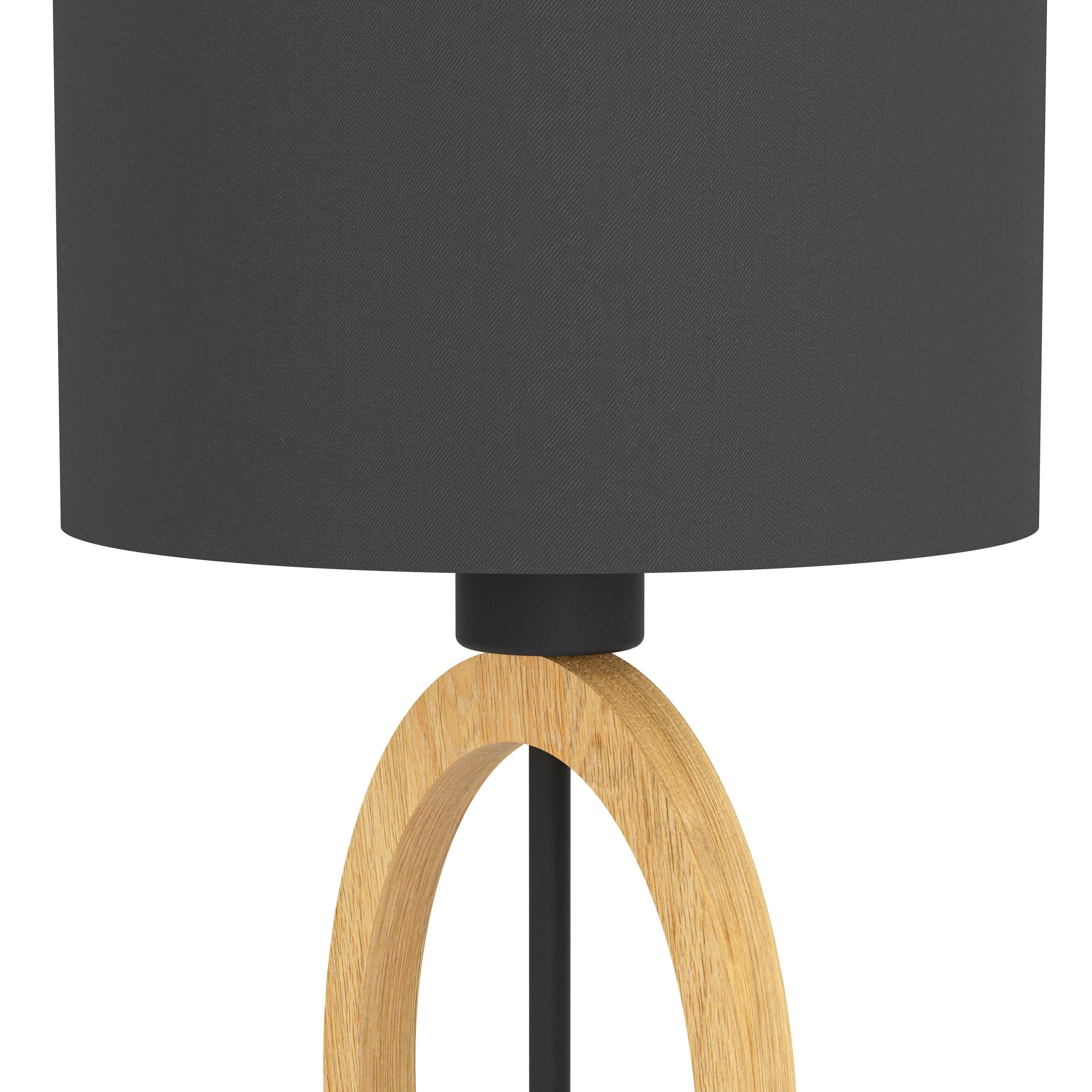 Eglo lampada da tavolo Basildon 1, lampada da tavolo minimalista, lampada | da comodino in legno, tessuto, metallo, lampada da soggiorno in natura, nero, lampada con interruttore, E27