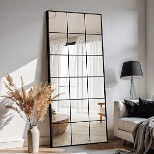 Large Window Pane Full Length Mirror 30"x70" Black Oversize Mirror