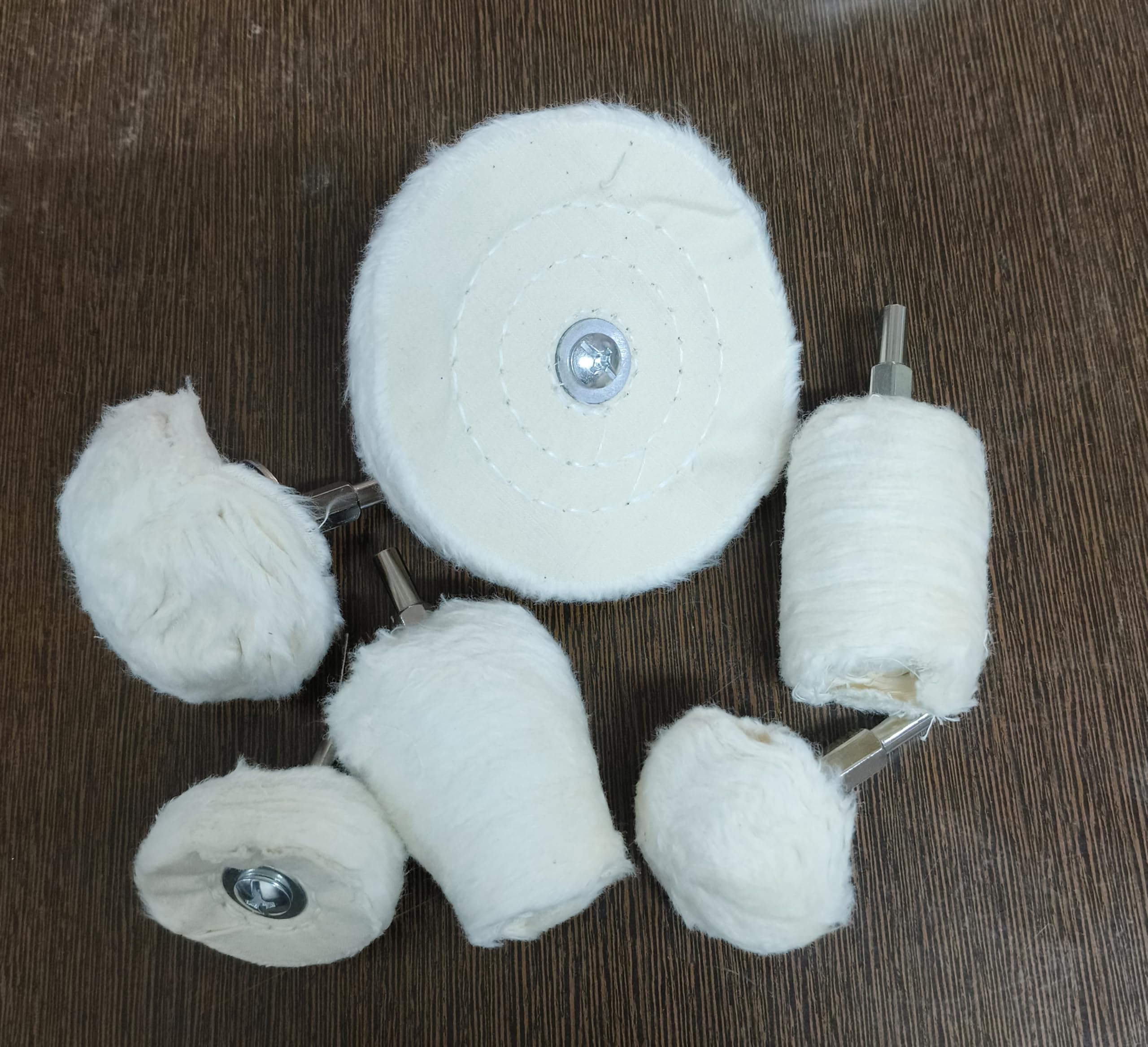 Inditrust Polishing Wheel,6pcs White Buffing Wheel Pad Mop Kit Wheel Shaped Polishing Tool for Metal Aluminum,Stainless Steel,Jewelry,Wood,Plastic,Ceramic,Glass 1