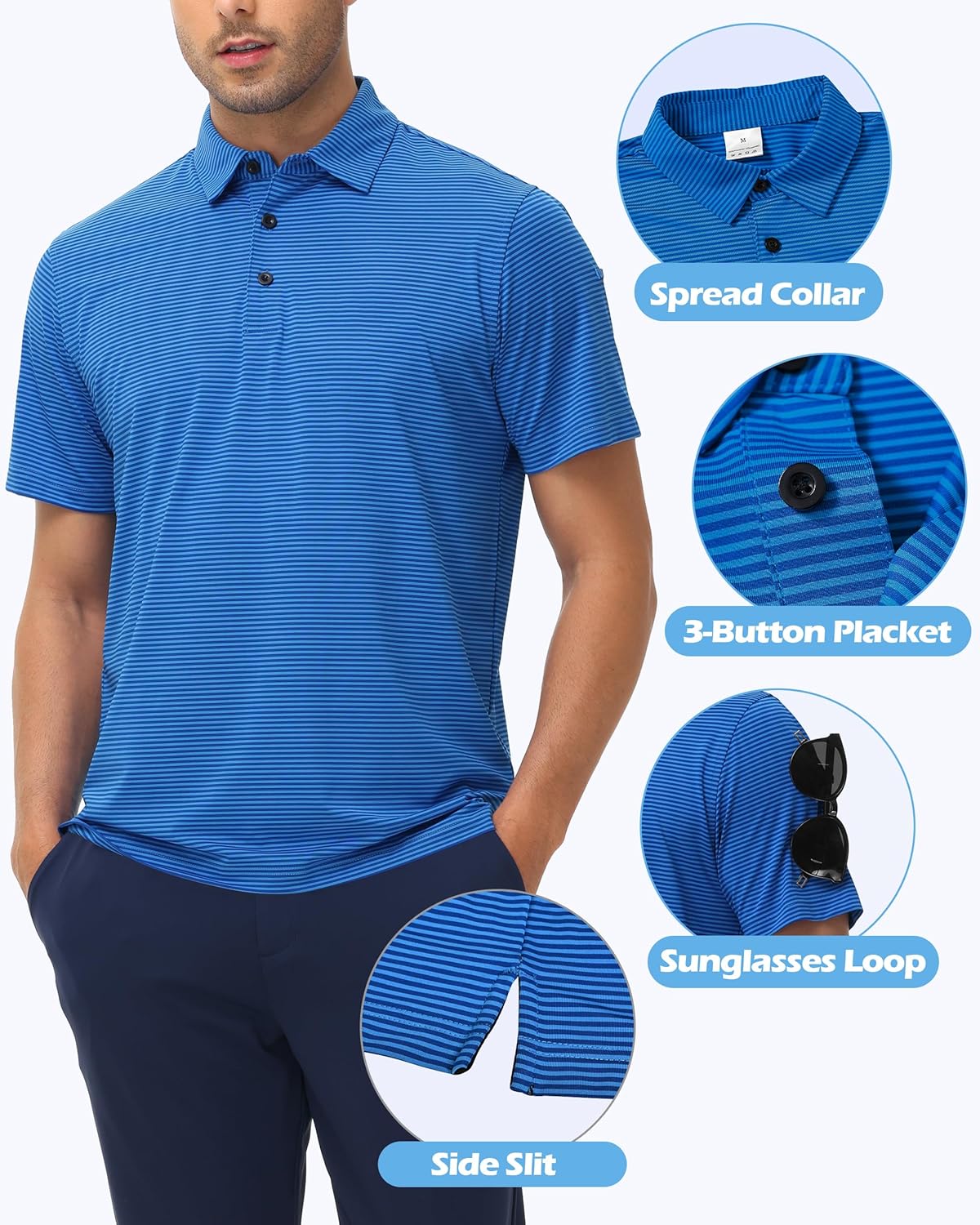 Golf Polos for Men - Striped Sport Polo Shirts for Men Quick Dry Slim Fit, Funny Men Work Golf Shirt Moisture Wicking - Image 4