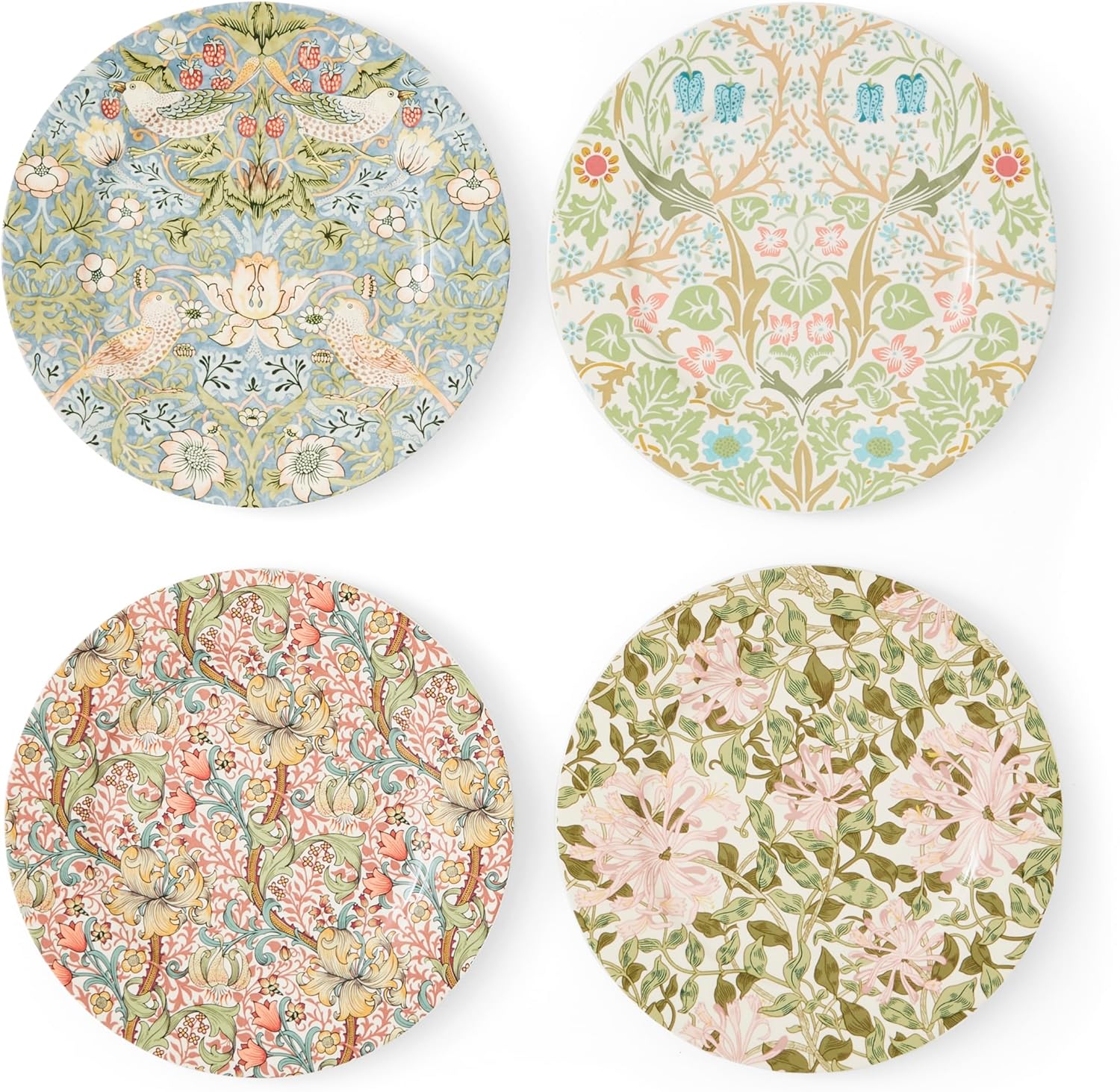Spode Morris & Co 8-Inch Dessert Plates, Set of 4 - Fine Porcelain Dinnerware, Ideal for High Tea & Everyday Tableware - Round Plates for Appetizers & Sides, Dishwasher & Microwave Safe