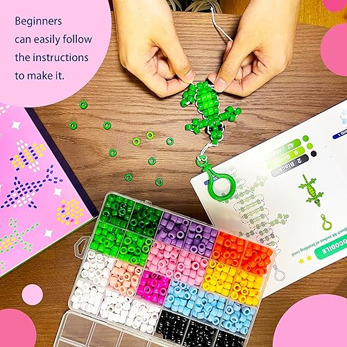 Miniatura 6 de LORHAKI Bead Pets Kit, Art Craft Gift for Kids, Bead Animals Keychain Kit, Bead Art Craft Set for Beginners with Instructions, Pony Beads for
