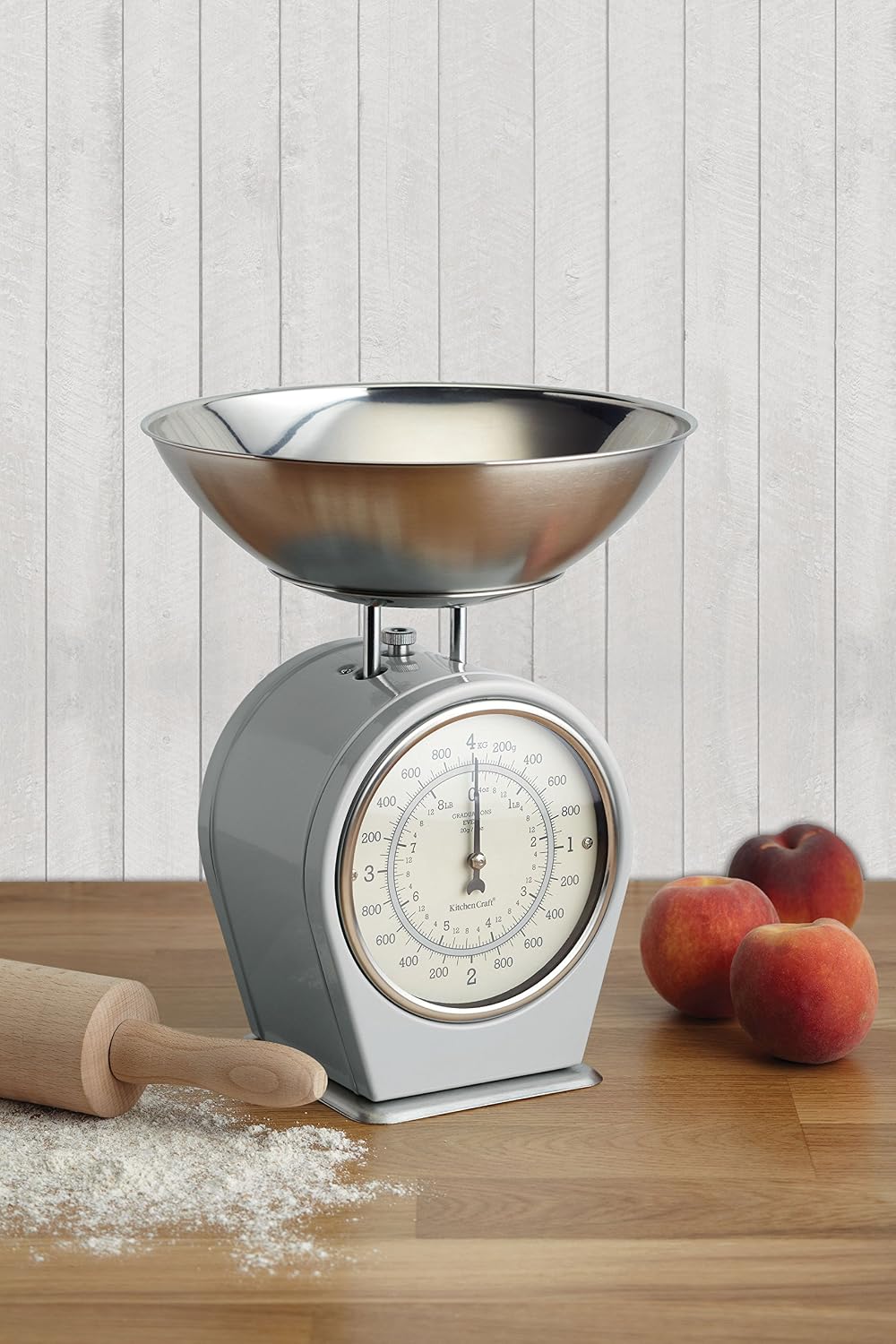 KitchenCraft Living Nostalgia Mechanical Kitchen Scales, Vintage Inspired Traditional Weigh Scales, Accessories for Baking and Cooking, 4 kg (8 lbs) - French Grey - Image 2