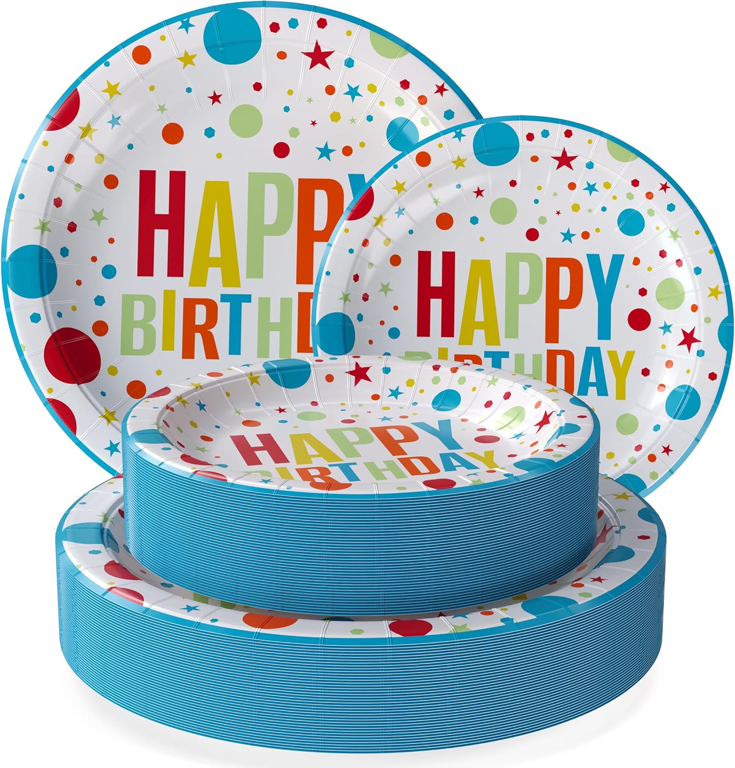 Exquisite Birthday Paper Plates Disposable Heavy Duty 100 Pcs - 50-7" & 50-9" Birthday Plates For Party Heavy Duty Paper Plate 350 GSM Party Supplies Plate Set
