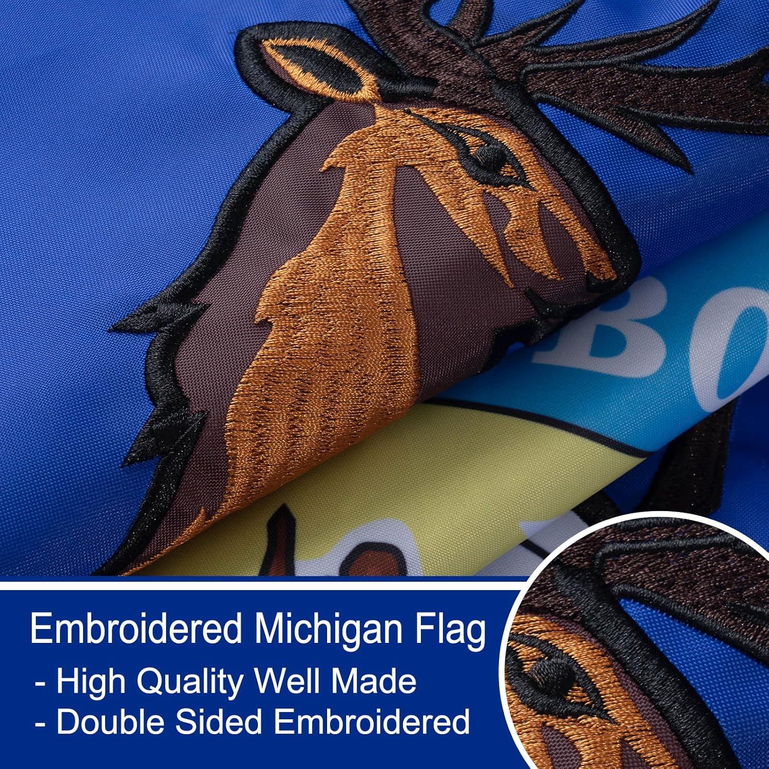 Bradford Embroidered Michigan State Flag 3x5 feet Outdoor, Double Sided Michigan Flags Heavy Duty MI State of Michigan Flags with 2 Brass Grommets
