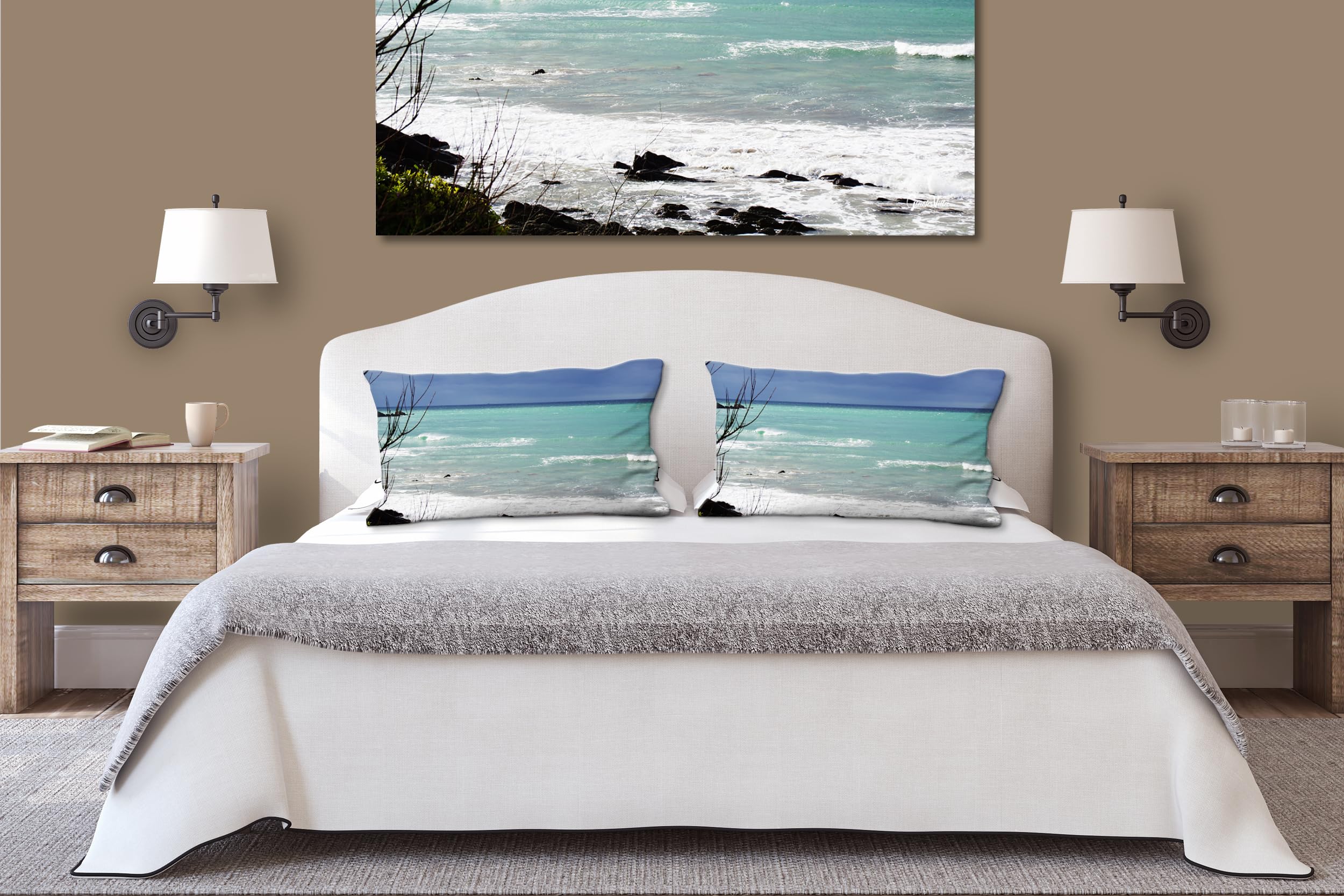 Farbspiele 2 - Foto-Kissen-Hülle Set (2 STK.) 80 x 40 cm | Kissen-Bezüge - passend zu Wandbild - Deko-Kissen - Frankreich Strand Küste blau türkis
