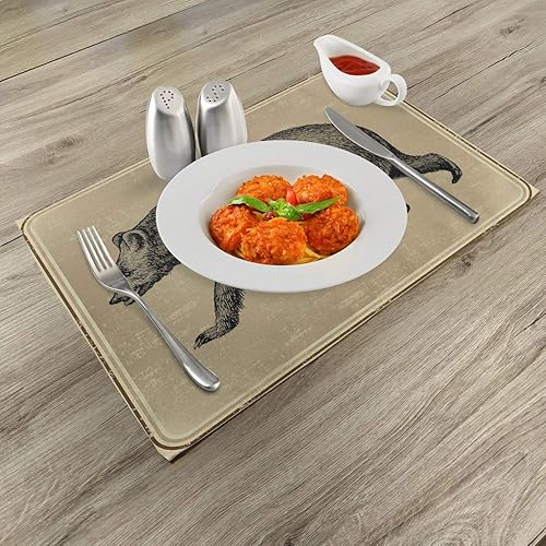 Miniatura 2 de Lunarable Juego de 4 manteles individuales de cabaña, marco de estilo vintage con oso de animales salvajes, dibujo a mano, arte de boceto de