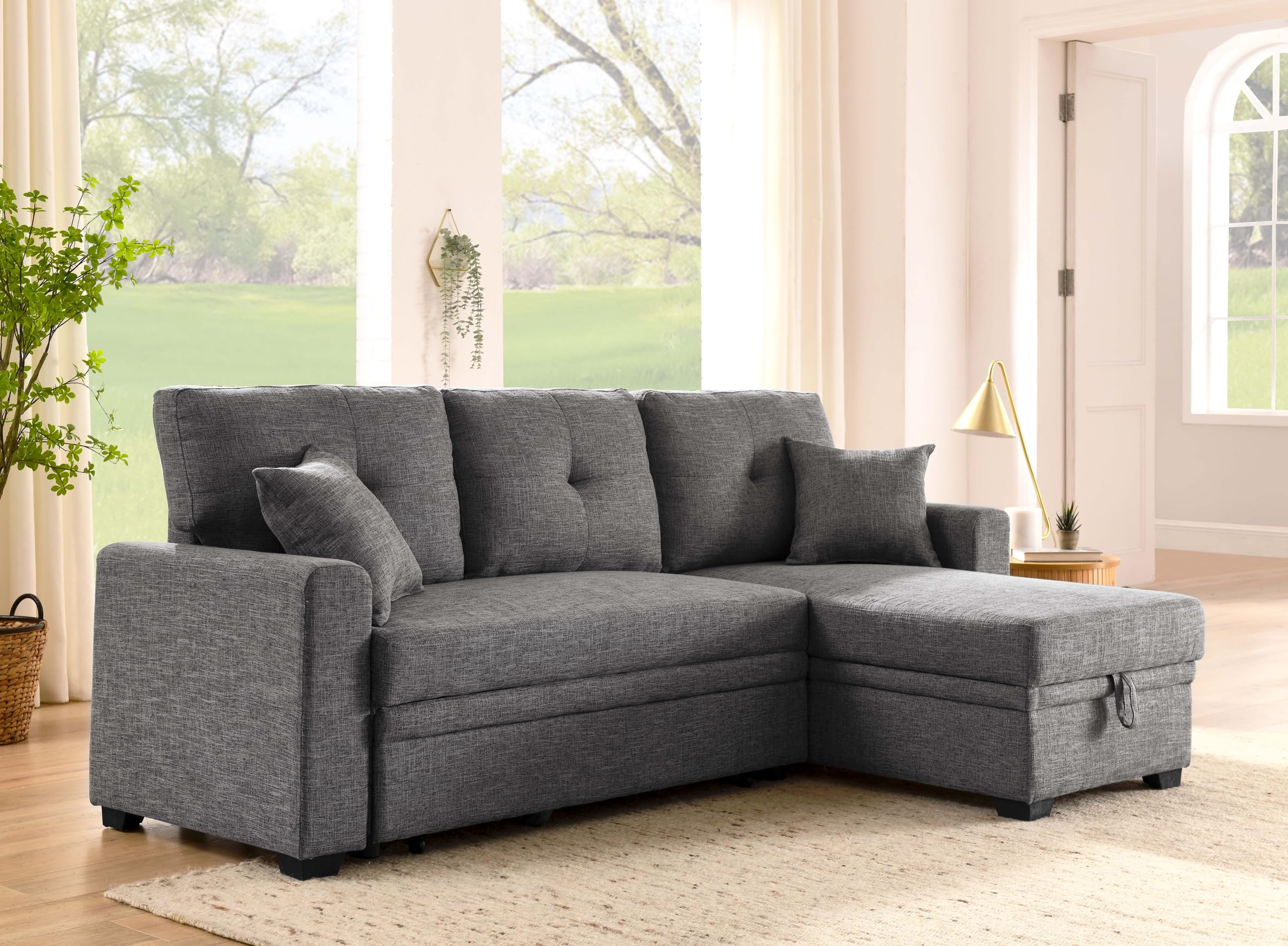 Photo 1 of *** PARTIAL SET ONLY BOX 3 OF 3**** ERYE 76.5-inch Pull Out Sleeper Couch Bed, L-Shaped Reversible Sleeper Sectional Sofa Polyester Blend Tufted Upholstered Corner Convertible Sofa Bed with Storage Chaise