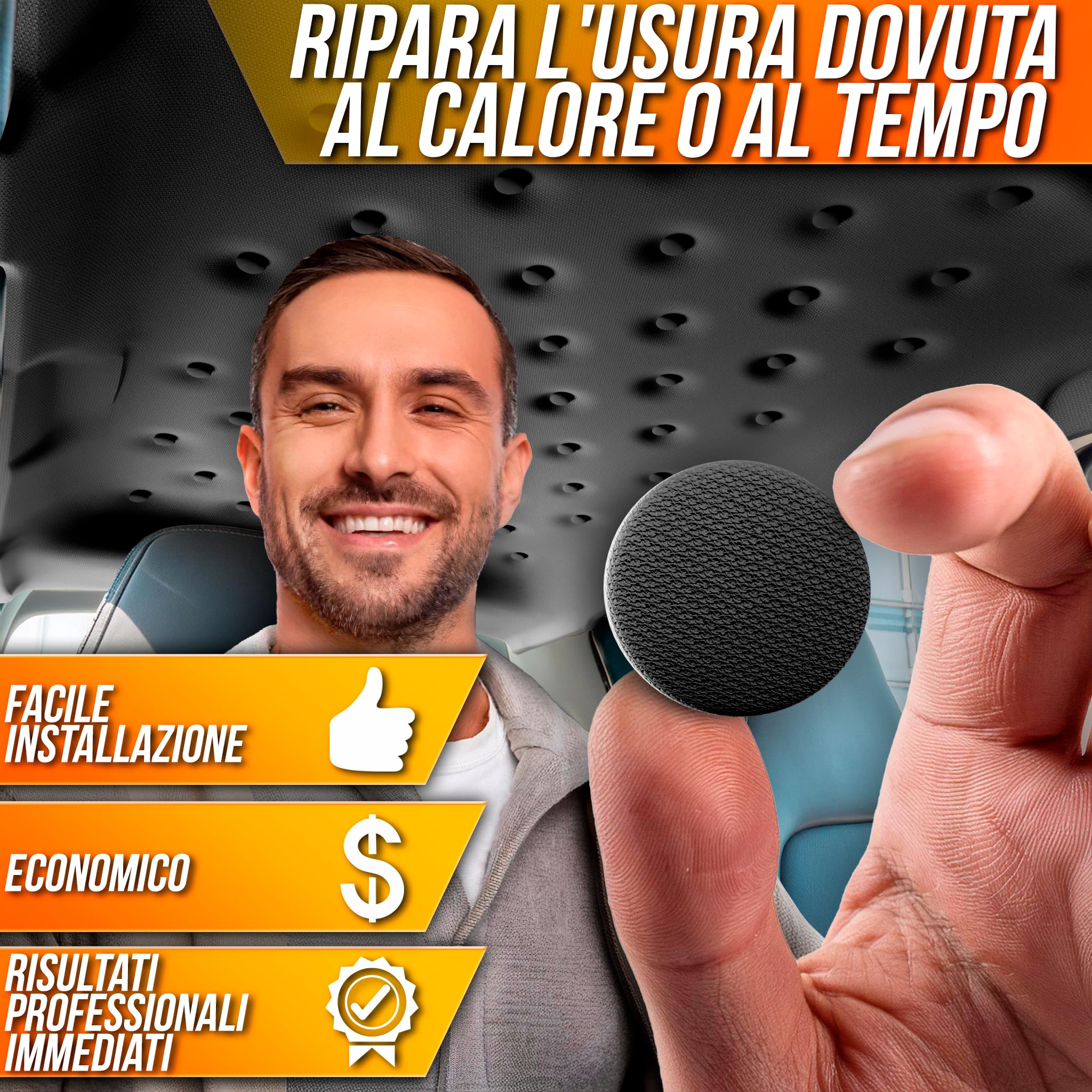 70 Kit Riparazione Cielo Auto Nero - Puntine Fissaggio Rivetti Tetto Auto Scollato Interno - Rimedi Fai da Te Bottoni per Tessuto Cielo Auto Tetto Rivestimento Universale