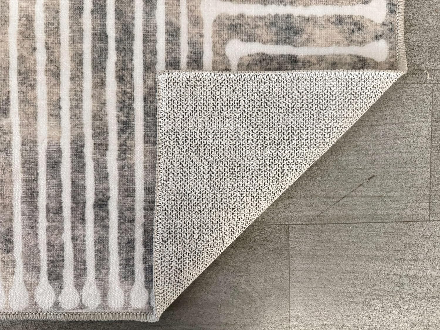 GLN Rugs Contemporary Collection - Machine Washable Area Rug, Contemporary Washable, Non Slip, Low Pile Chenille Rug, Living Room, Bedroom, Kitchen Rug (2' x 3' Lines Cream)