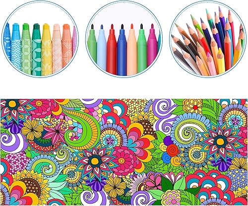 Miniatura 10 de Póster gigante para colorear de mandala de Halloween, póster gigante de papel con castillo, calabaza, fantasma, 55 x 23.6 pulgadas, pintura en