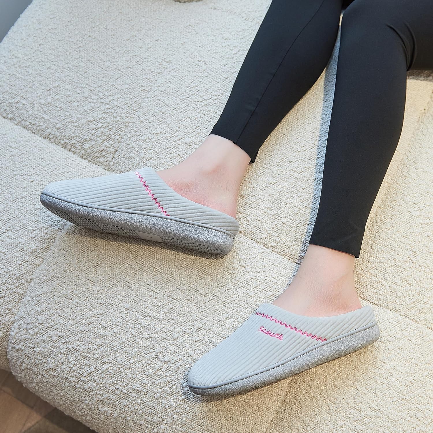 House Slippers for Women with Arch Support | Memory Foam Non-Slip, Two Tone Embroidered Soft Home Slippers, All Season Comfort - Image 2