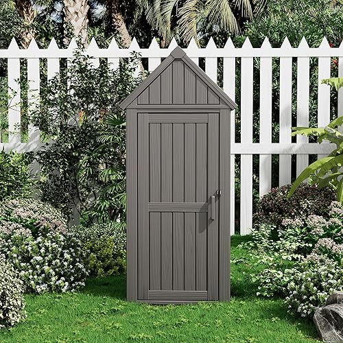 Miniatura 6 de Fancyango Cobertizo de almacenamiento de resina para exteriores, armario de almacenamiento resistente mejorado con estantes extraíbles y anillo de