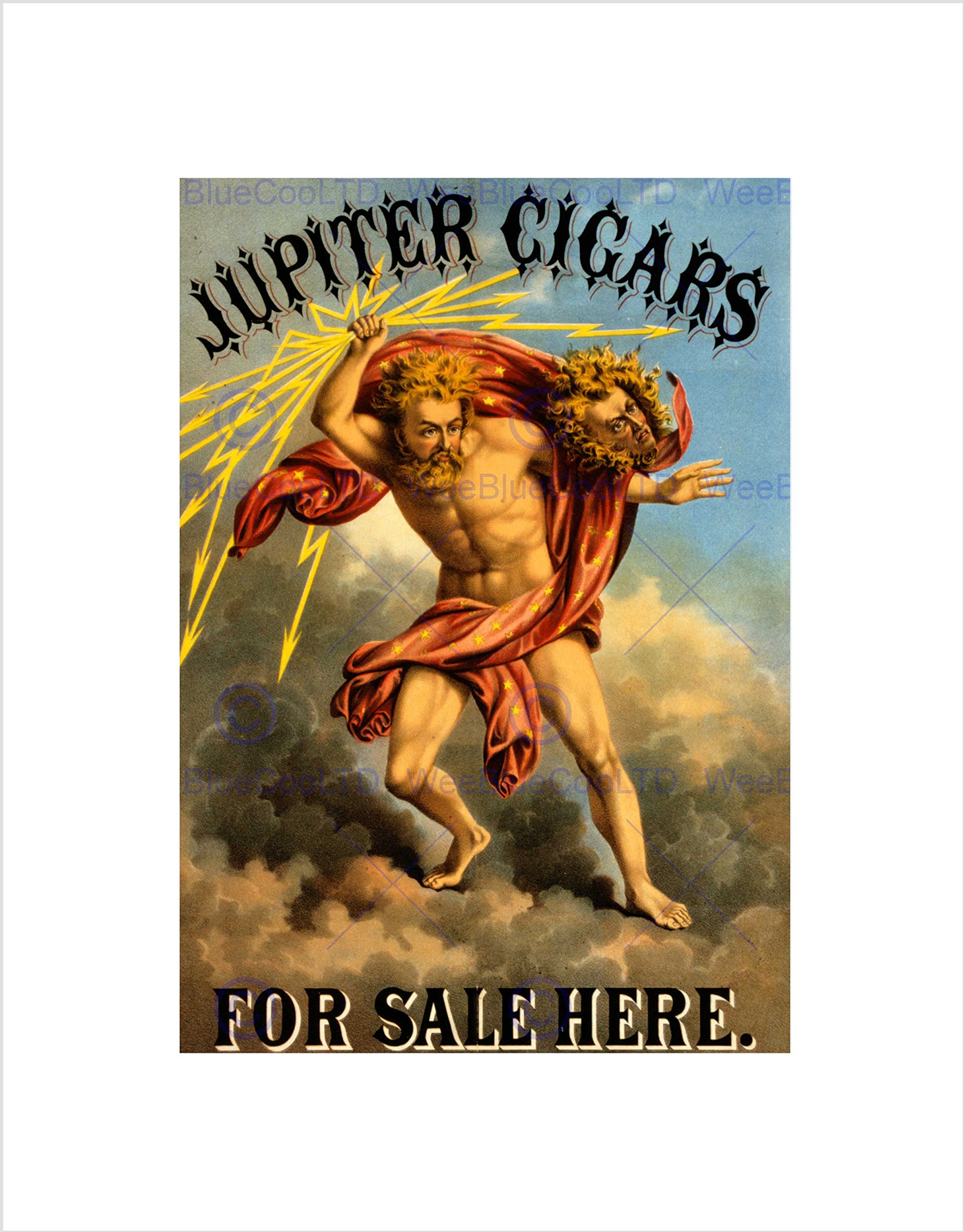 Wee Blue Coo Ad Jupiter Cigars Tobacco Smoking Thunderbolt Roman God Wall Art Print