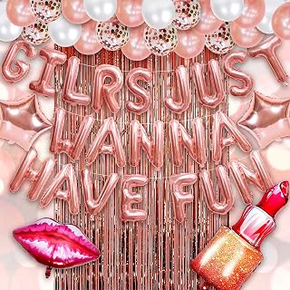 Girls Night Decorations for Adults Girls Just Wanna Have Fun Balloons Slumber Sleepover Spa Party Supplies for Girls Ladies Night Party Decorations Pajama Mean Girls Party Decorations